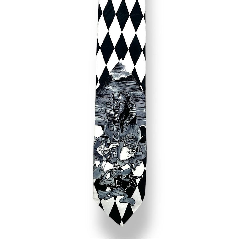 3/$20 💥 Vintage 1995 Looney Tunes‎ Mens Tie Warner Bros. Black & White Diamond